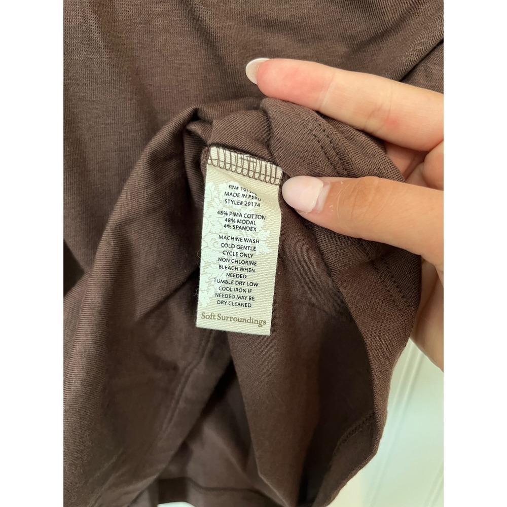 Soft Surroundings Top Womens XS Brown Pima Cotton Modal Wrap Side Ruched - Picture 4 of 9